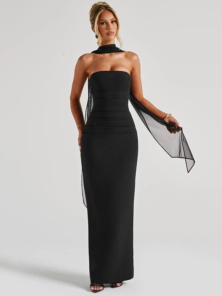 Scarf Collar Maxi Dress