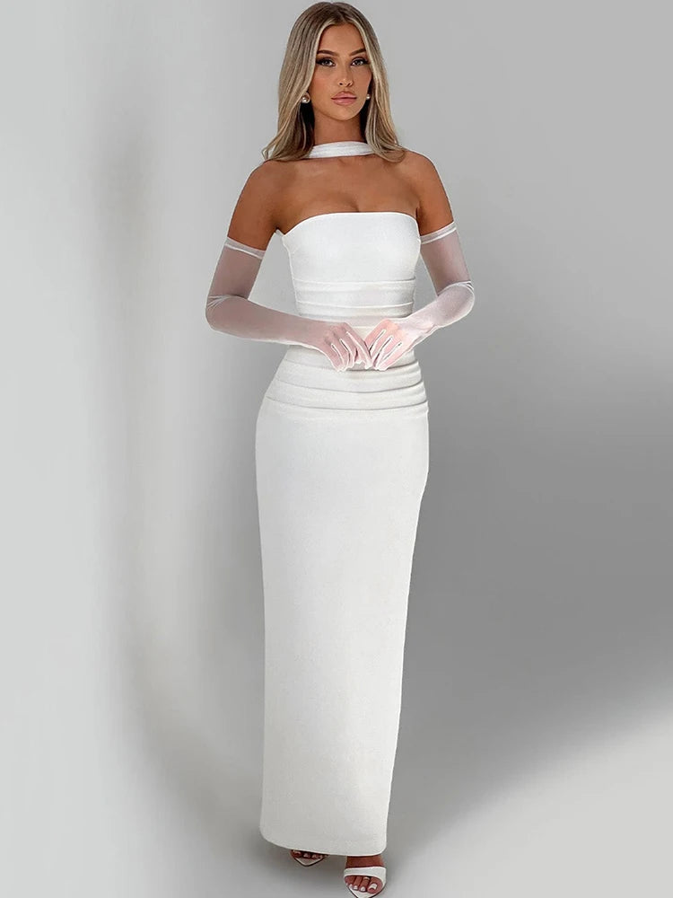 Scarf Collar Maxi Dress