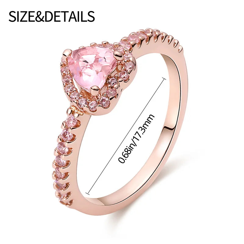 Pink Heart & Rose Flower Rings