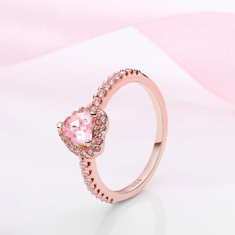 Pink Heart & Rose Flower Rings