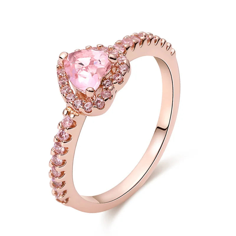 Pink Heart & Rose Flower Rings
