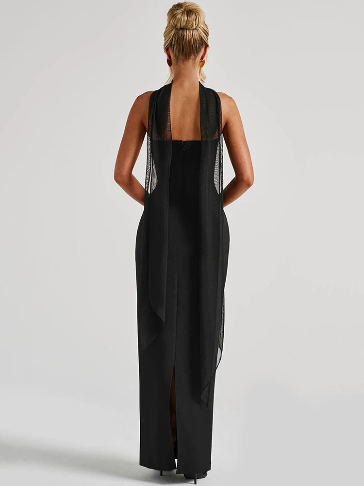 Scarf Collar Maxi Dress