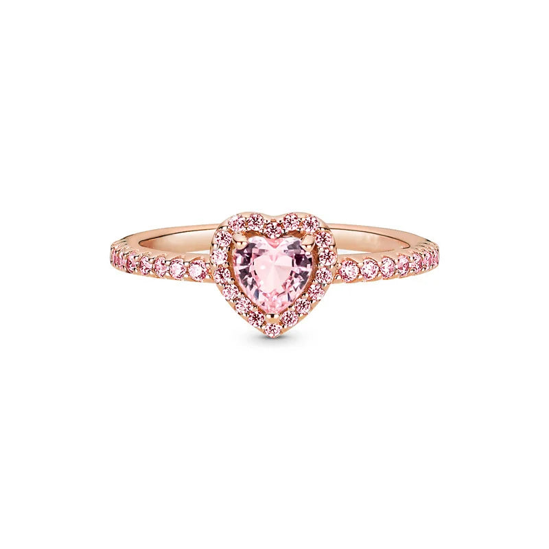 Pink Heart & Rose Flower Rings