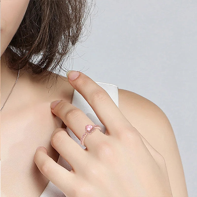 Pink Heart & Rose Flower Rings