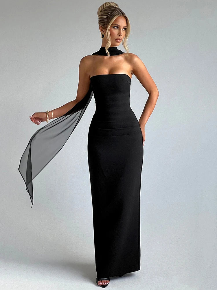Scarf Collar Maxi Dress