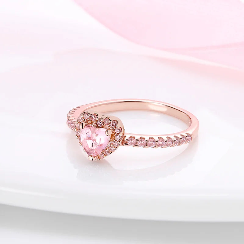 Pink Heart & Rose Flower Rings