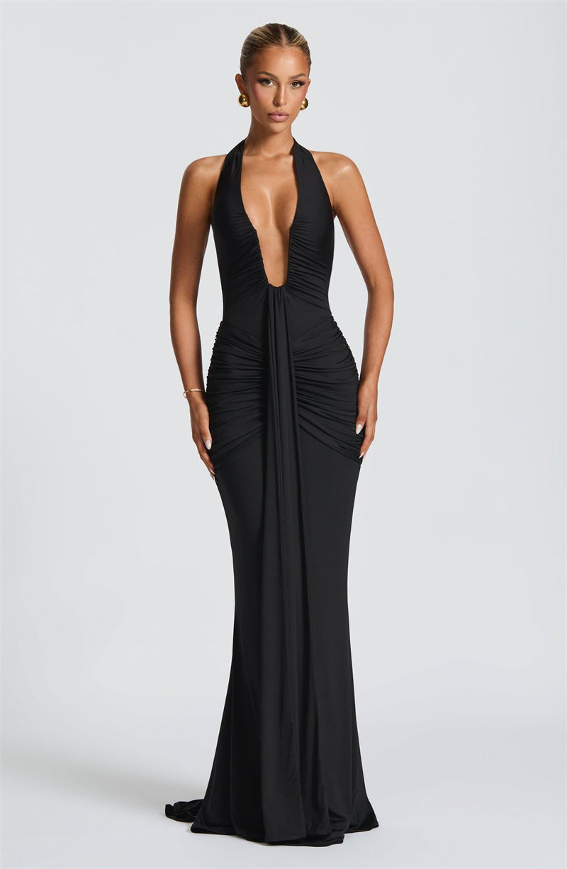 Draped Ruched Sexy Maxi Dress