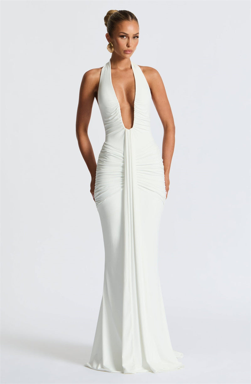 Draped Ruched Sexy Maxi Dress