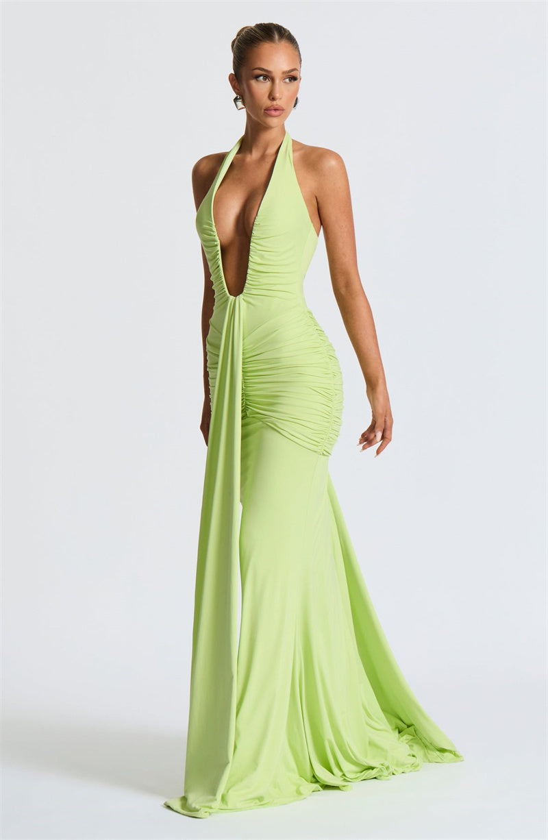 Draped Ruched Sexy Maxi Dress