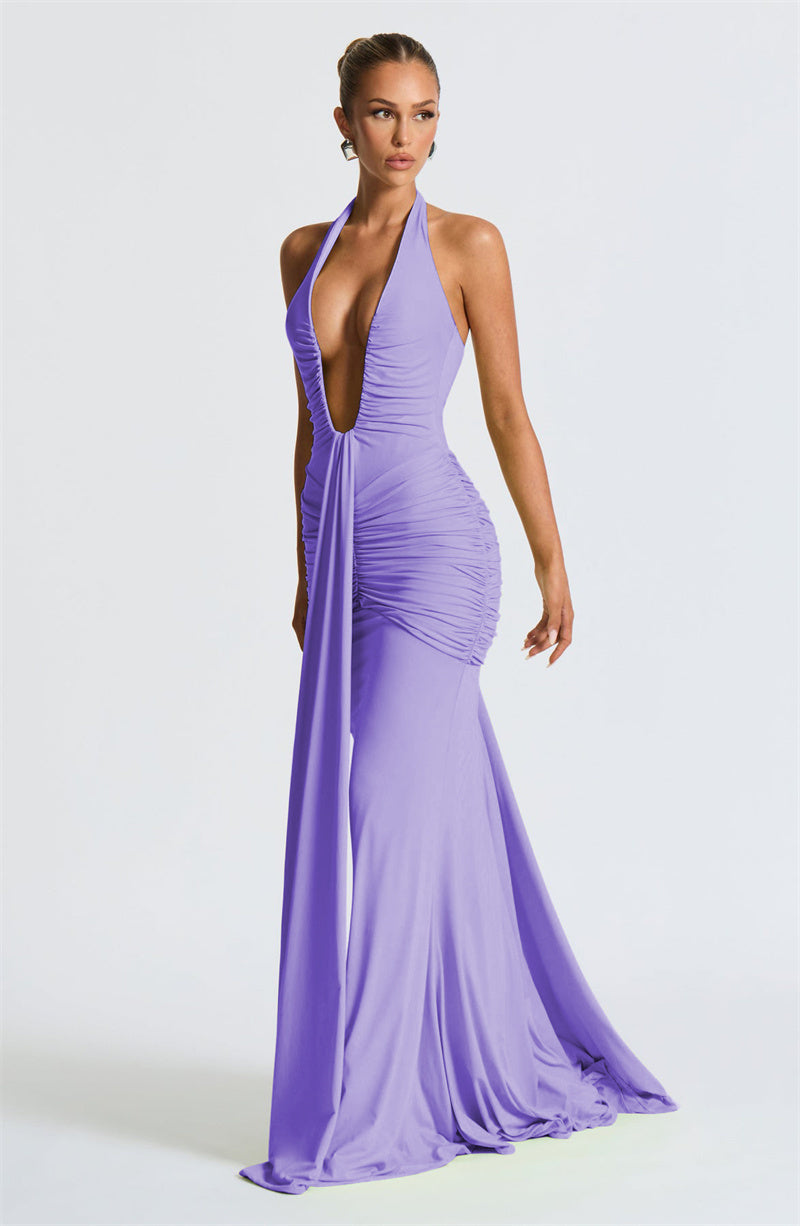 Draped Ruched Sexy Maxi Dress