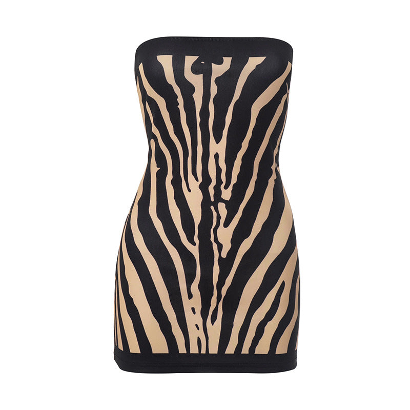Zebra Printed Strapless Dress