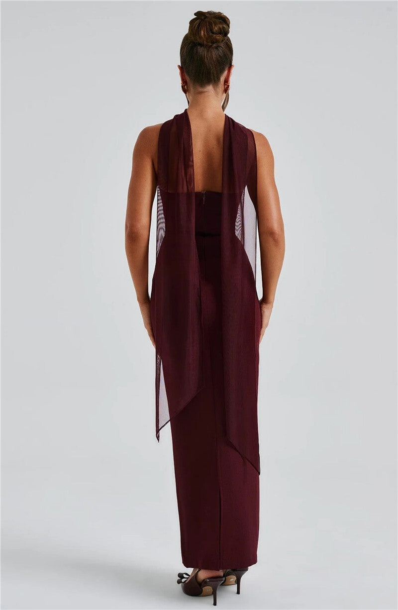 Scarf Collar Maxi Dress