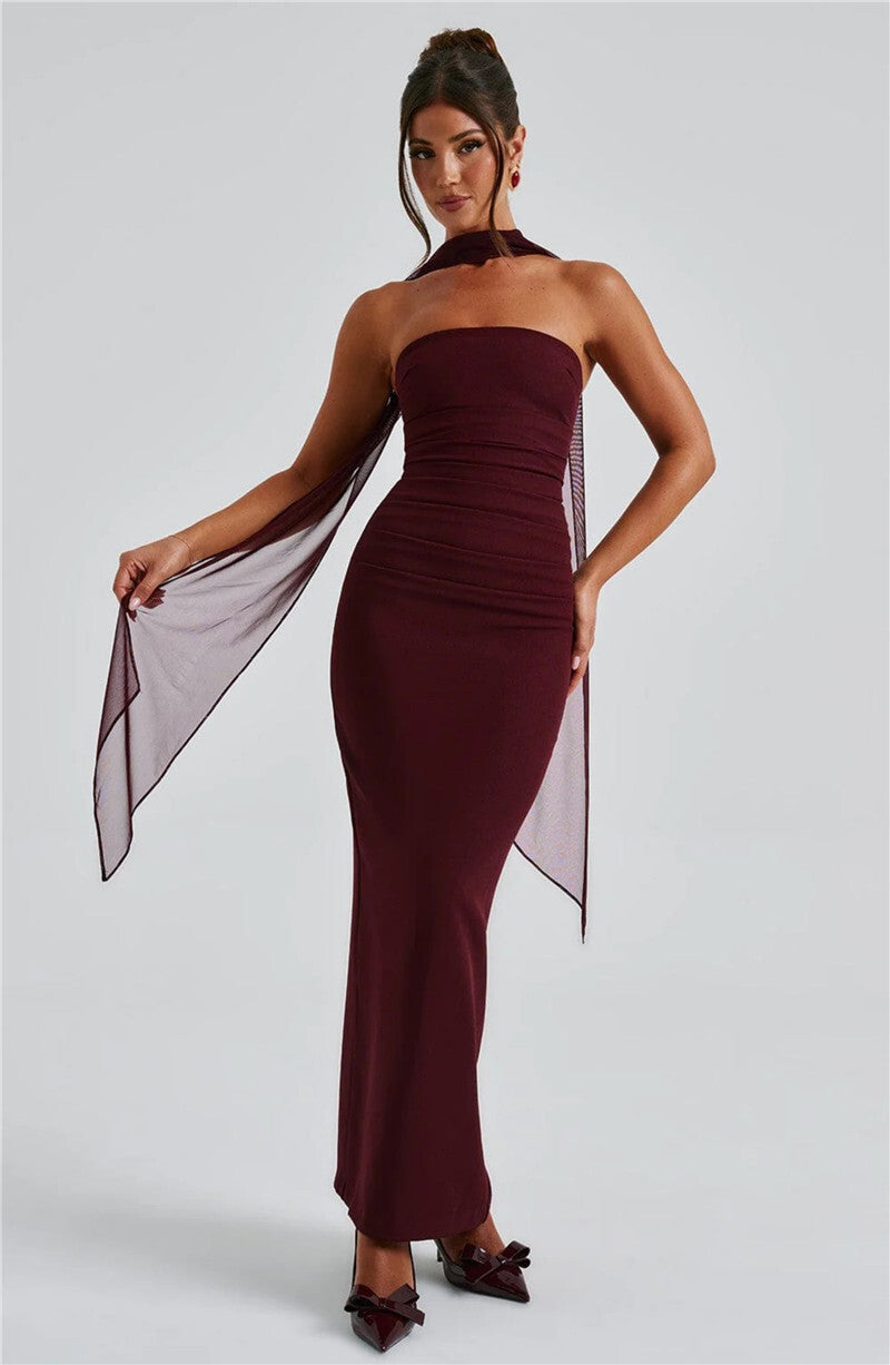 Scarf Collar Maxi Dress