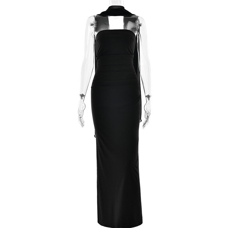 Scarf Collar Maxi Dress